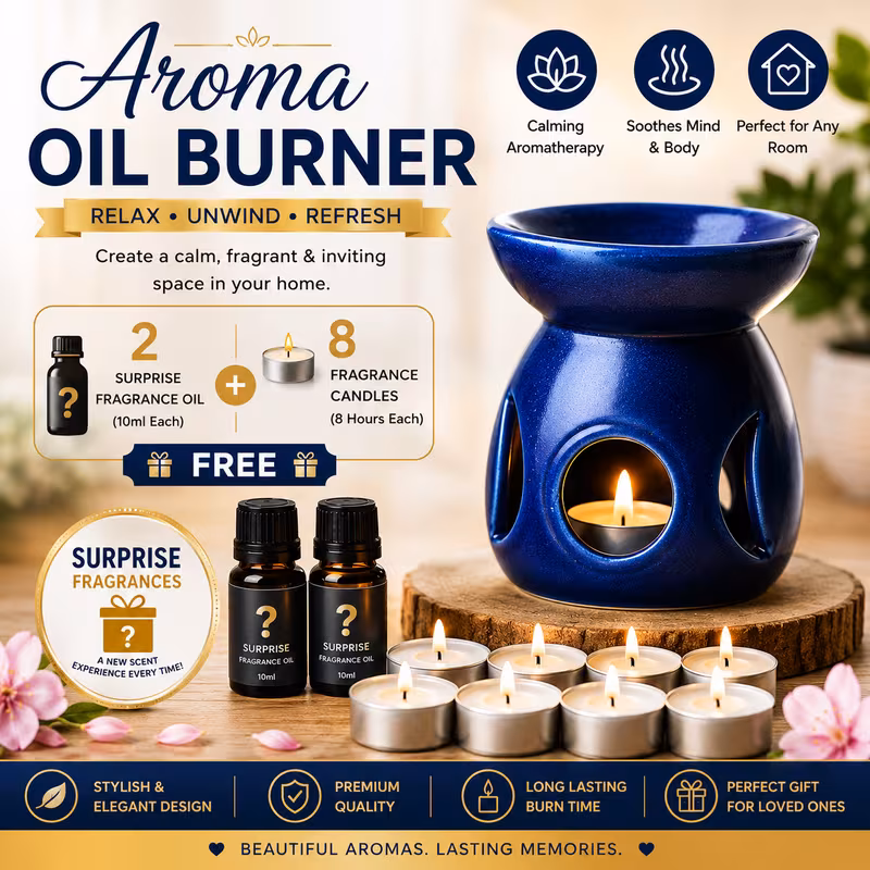 ceramic oil burner gift set with 2 surprise fragrance oils 8 tealight candles scented wax melt warmer therapy burner for home bedroom relaxation