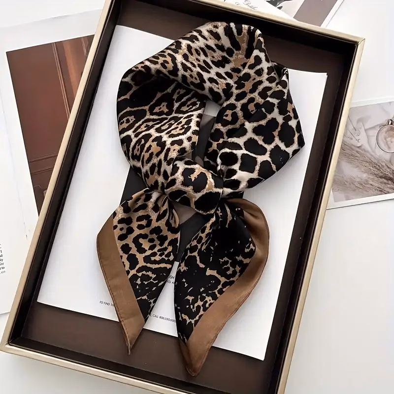 100 silk elegant leopard print fashion leopard square scarf decorative square scarf printed womens professional square scarf suitable for outdoor womens head and neck scarf elegant womens scarf