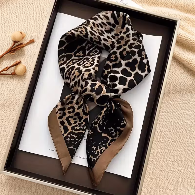 elegant leopard print fashion leopard scarf decorative square scarf printed womens professional square scarf suitable for womens head and neck scarf elegant womens scarf lightweight breathable large s