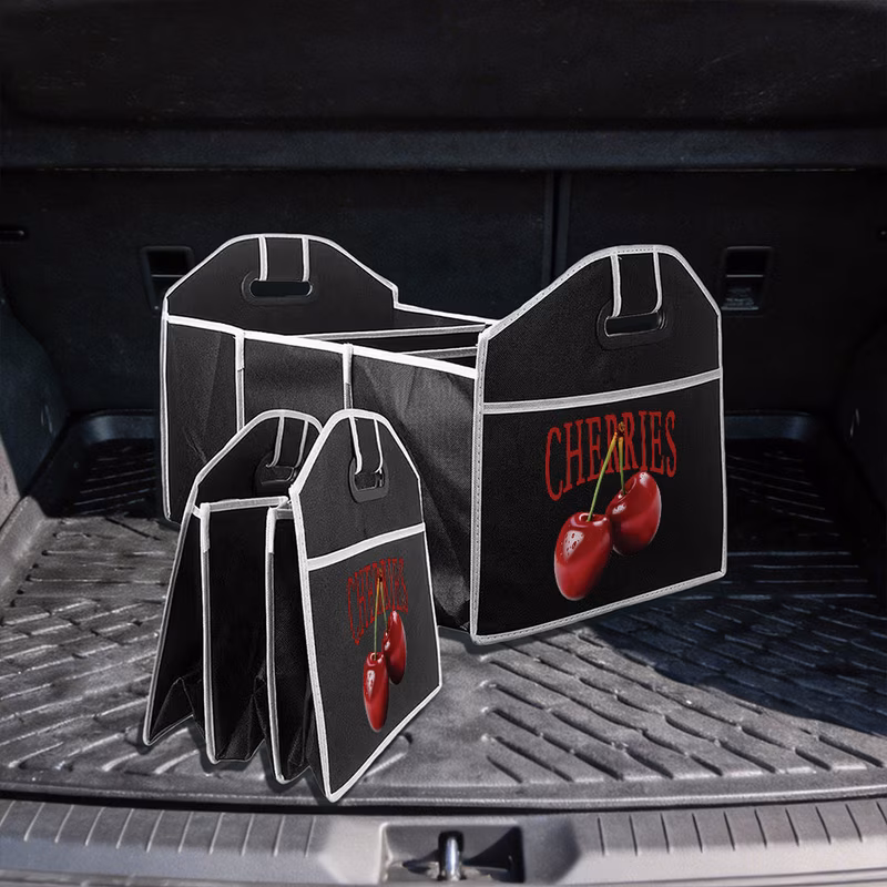 1pc cherry car storage box household essential portable foldable solid color storage bin perfect organizer for study basement pantry and car trunk ideal gift for fathers home item