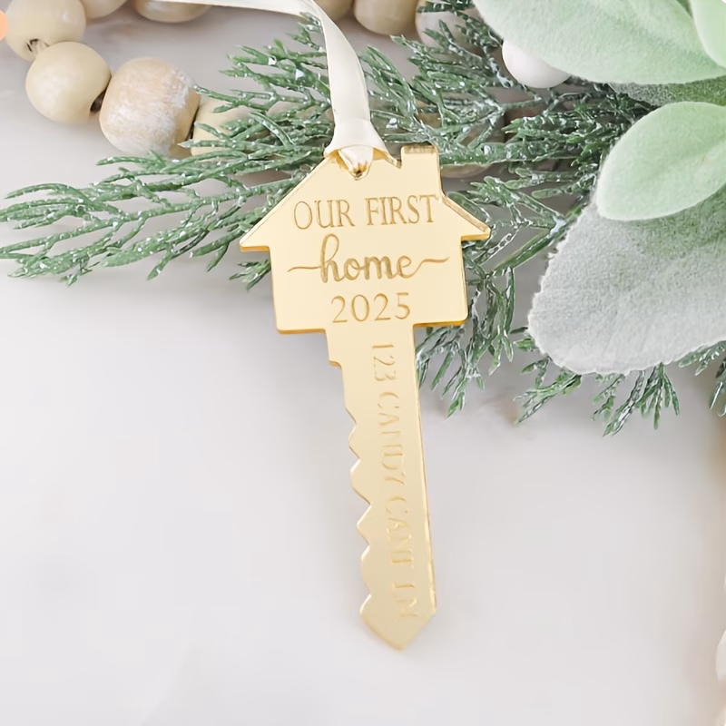 2d flat personalized key ornament custom address year mirrored acrylic gift new year housewarming decoration