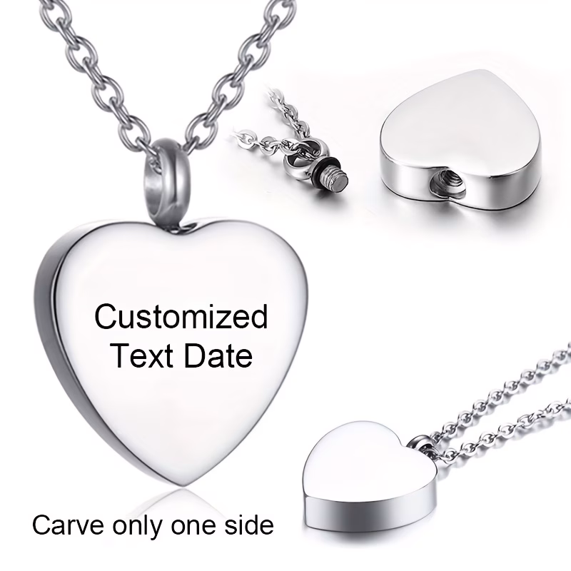 customizable heart urn necklace stainless steel memorial jewelry personalized engraved text waterproof keepsake unisex memorial gift for men women