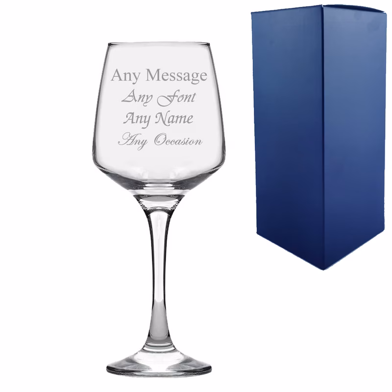 personalised engraved red wine glass with gift box personalise with any message for any occasion laser engraved