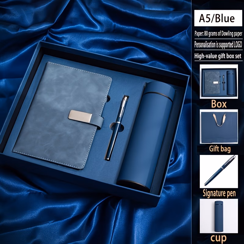 a5 notebook and stationery gift set custom text design elegant black and golden color options premium display box with pen and pencil holder self name company branding ideal for business gifts and cor