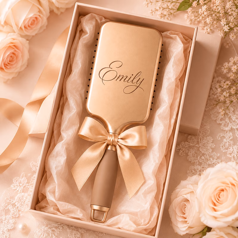personalized name hair brush with name initials anti static detangling massage brush suitable for wedding favors bridesmaid gifts bridal shower plastic bristles satin bow for women hair care