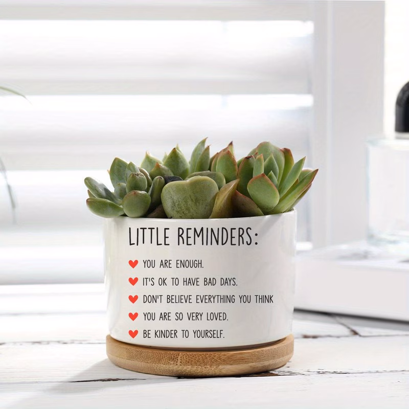 outside vase inspirational gift mental health signs for girls self love gift ceramic planters for indoor plants for women succulent pots plant decor indoor plant stand best friend birthday gifts