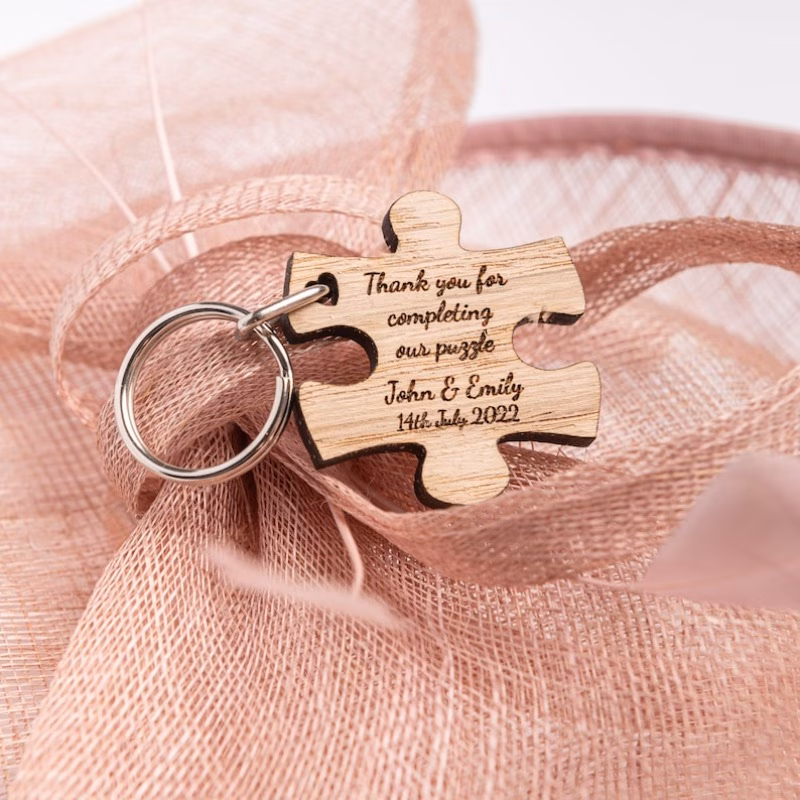 personalised puzzle piece keyrings personalized wedding favors favours unique wooden guest keepsake gifts