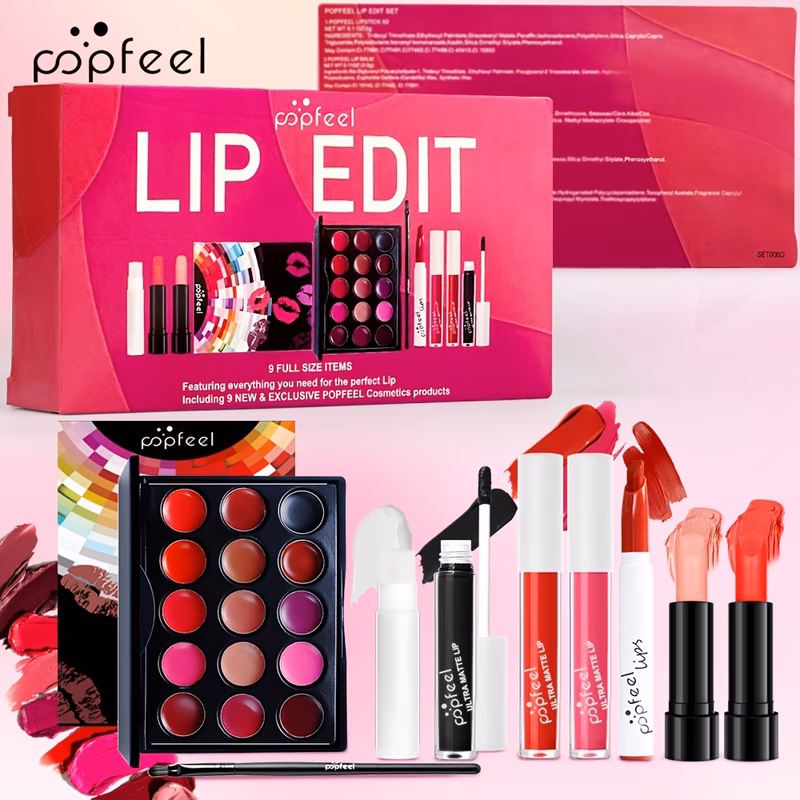 9pcs complete lip makeup collection featuring velvet matte lipsticks lip gloss palette and lip liner pigmented long lasting non stick cup convenient travel gift set for christmas and birthdays
