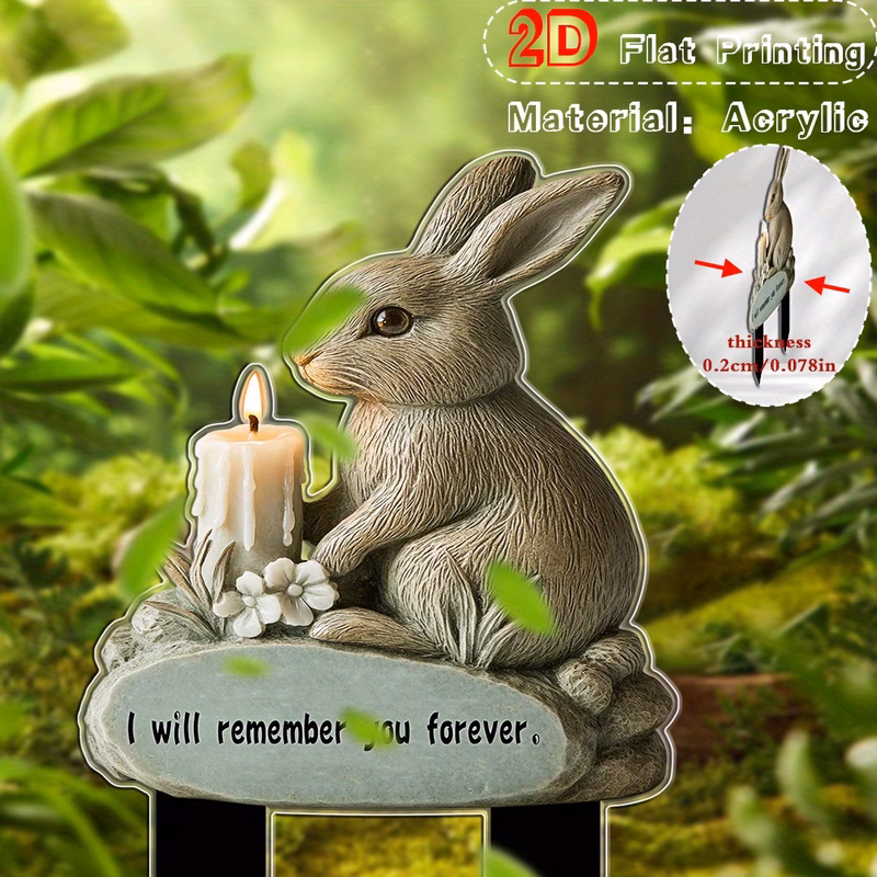 2d flat printing 1pc rabbit with candle small flower memorial garden stake gardening collection light decoration 8 11 8 cemetery decoration remembrance gift acrylic outdoor memorial decoration rabbit