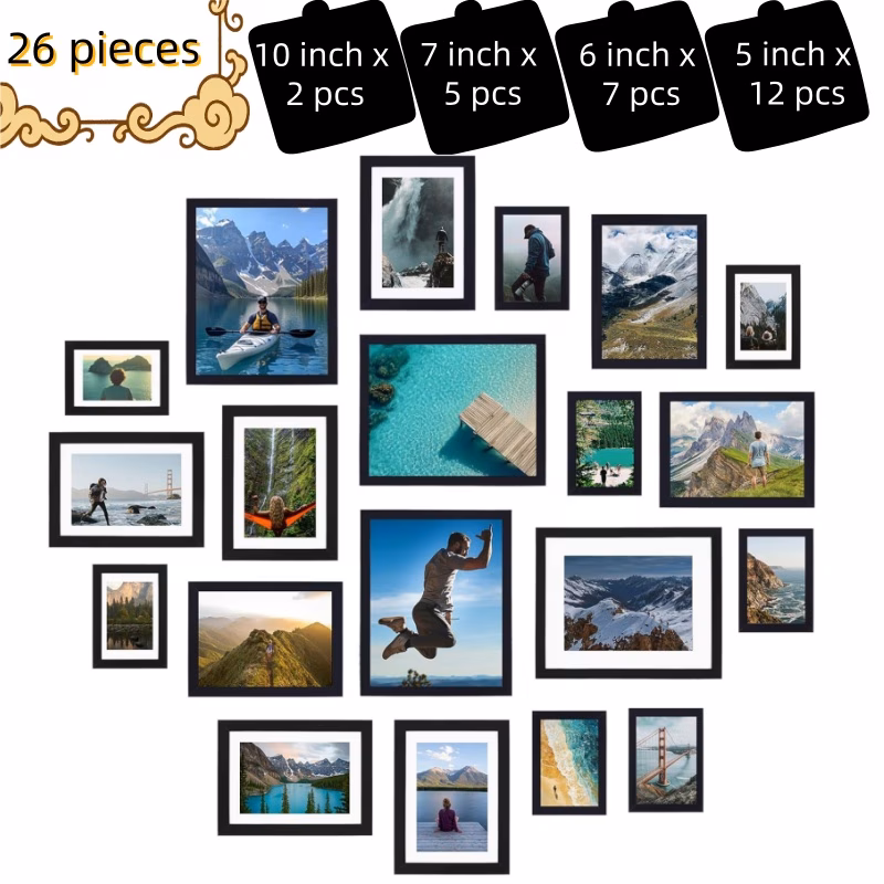 26 pack picture frames collage wall decor photo frame set for mounting or tabletop display multi sizes including 10inchx2pcs 7inchx5pcs 6inchx7pcs 5inchx12pcs