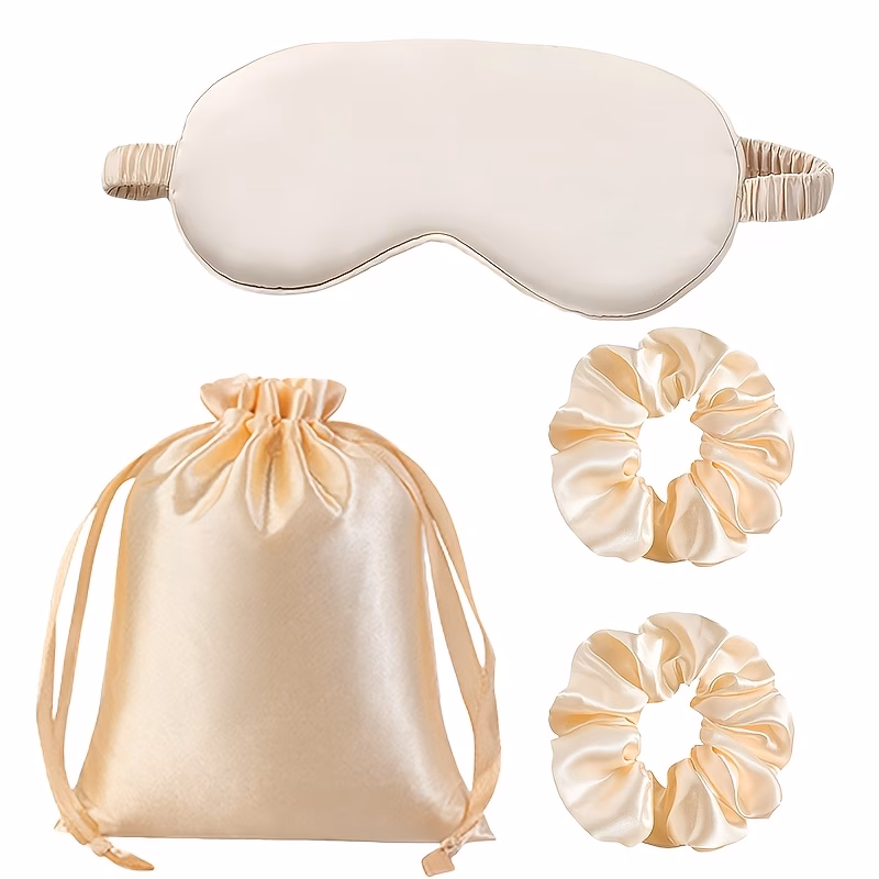 4pcs sleep mask set sleep mask storage bag 2 hair ties portable light blocking breathable and eye protecting travel essential luxurious satin material soft and on eyes student dorms