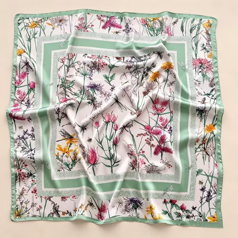 1pc womens mint green scarf friendly breathable suitable for travel hiking elegant multi functional fashion accessory fruit themed dragonfly print gift for mothers day hand washable