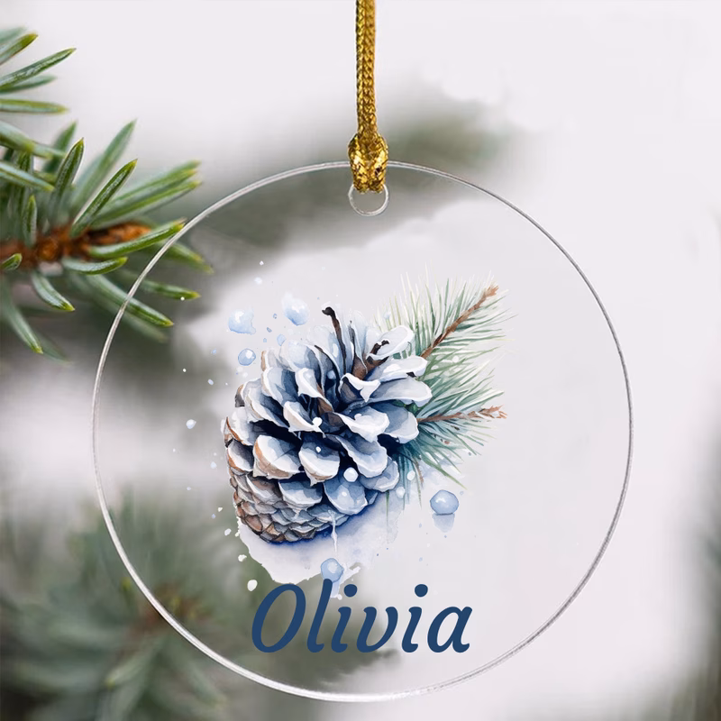 2d flat 1pc personalized acrylic christmas ornament custom name round pine cone snowflake design festive holiday decoration for tree party gift birthday gift special keepsake christmas decorations
