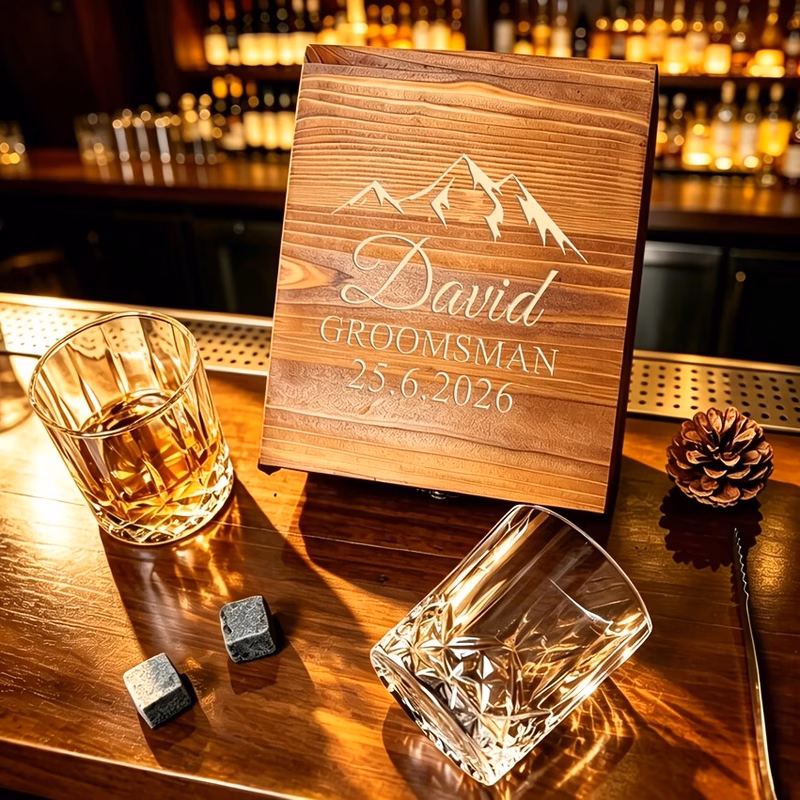 custom whiskey glass set with wooden gift box engravable suitable as a man gift proposal present best for man wedding gift and fathers day gift for dad