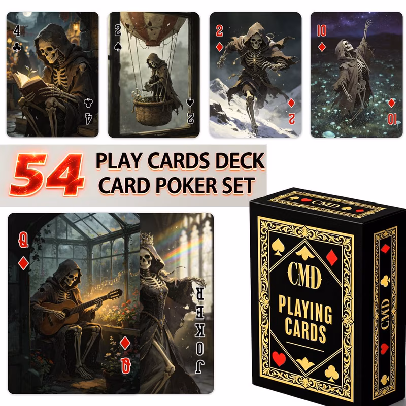 1set 54cards for family nights and party games cmd gothic dark skeleton themed playing cards standard 54 cards card game gift set collectible card deck for party supplies