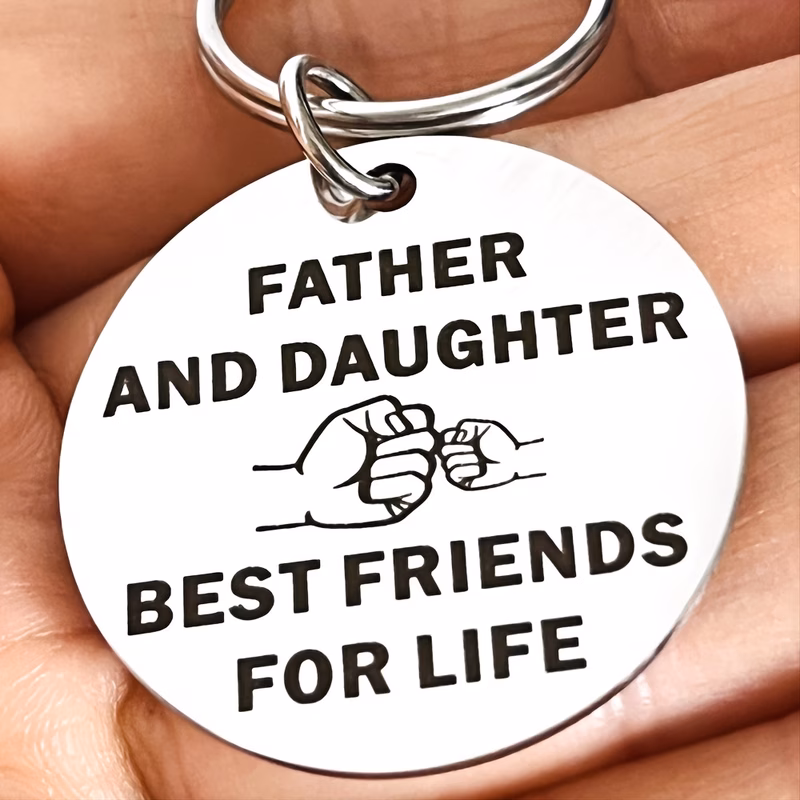 stainless steel keychain style round pendant best dad keychain gift for father birthday christmas present from daughter father and daughter for life 304 stainless steel material with keychain for men