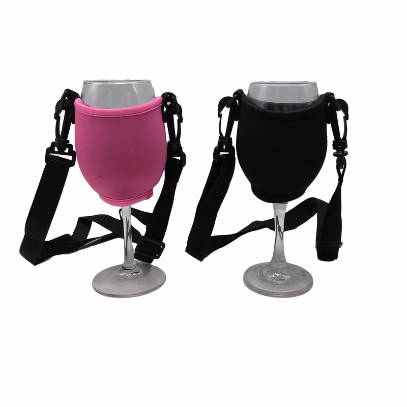 set of 4 adjustable wine glass holders with neck straps portable cup sleeves suitable for outdoor activities and hands free wine glass carrier