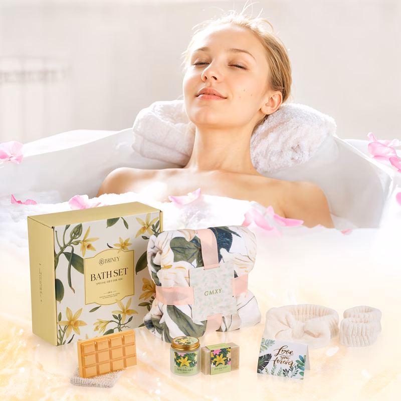ladies gift set with cozy blanket fragrant candle bath cleaning goods and card fashionable daily use set
