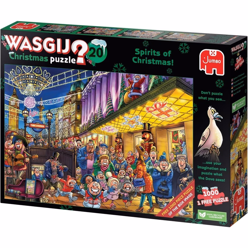 christmas 20 spirits of christmas 2 piece puzzles set of 2 puzzles 100 recycled cardboard 2 in 1 1000pc puzzle set with box image puzzle jumbo