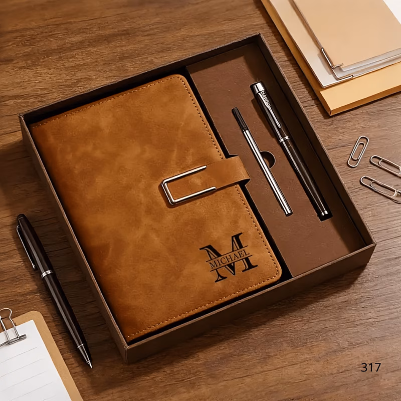 personalized leather notebook set with pen custom engraved journal gift box set corporate graduation thank you gift business gift for men women