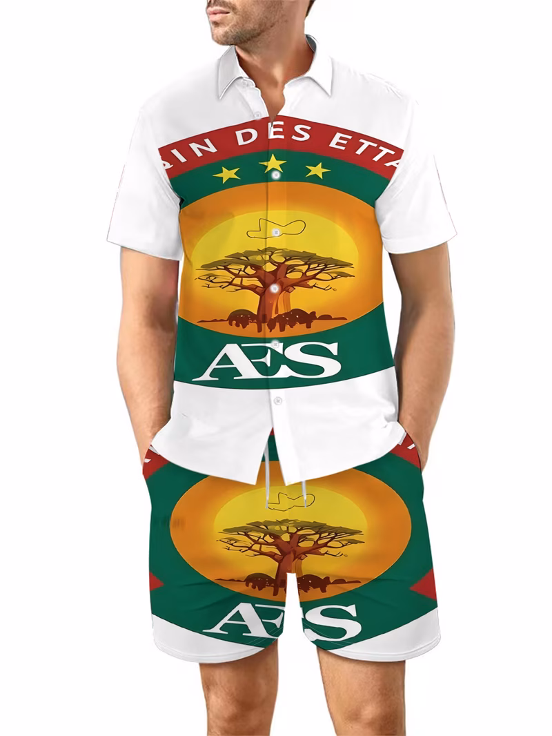 mens casual shirt shorts set african logo beach holiday set casual sports style breathable outdoor summer fathers day gift easter gift st patricks day