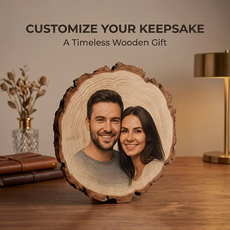customized 1pc personalized wooden photo ornament uv printed wood rustic keepsake for couples memorial anniversary wedding gift