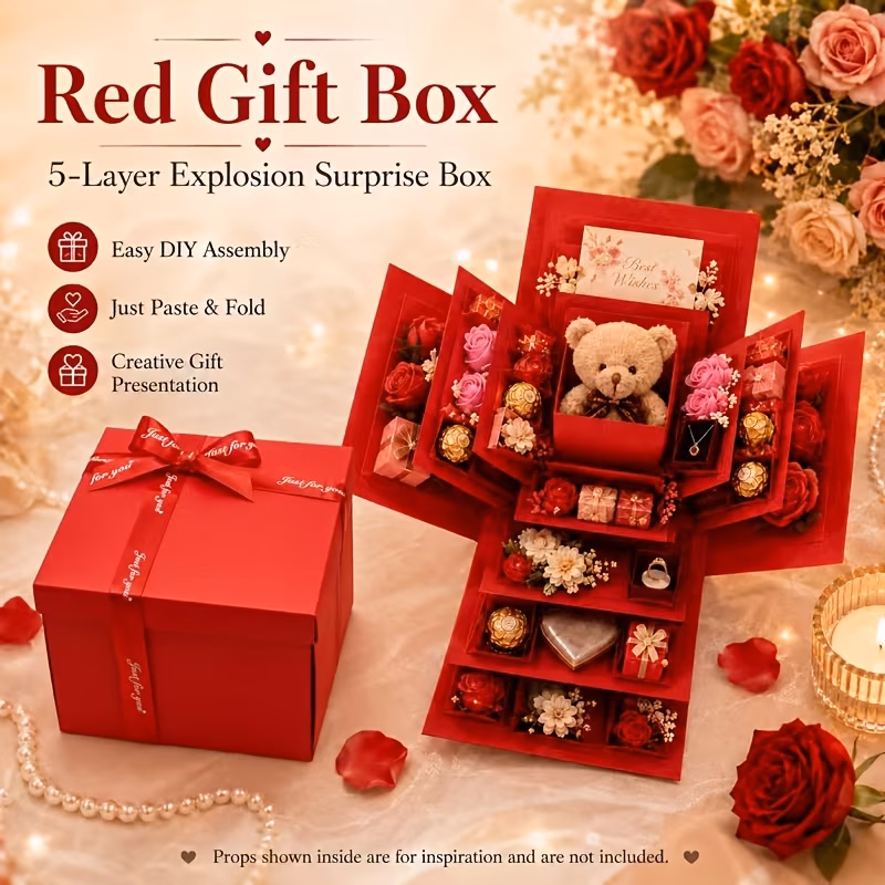 5 layer red blue gift box set surprise box creative album additions snacks gift couple gift suitable for birthday proposal valentines day mothers day graduation party