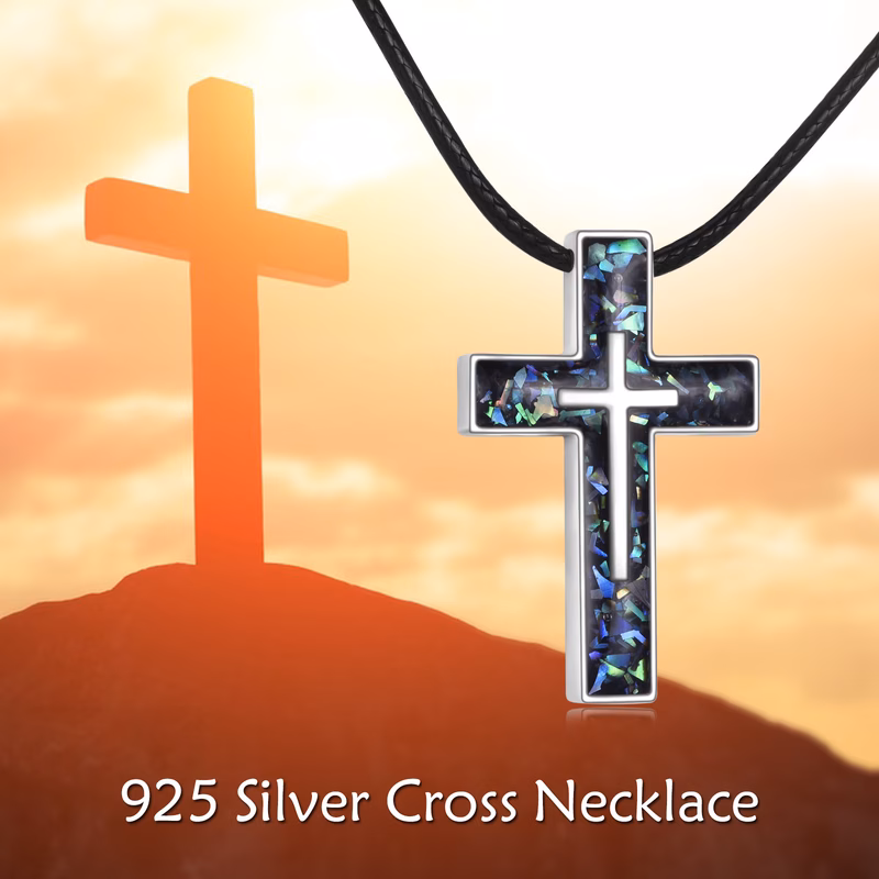 adjustable cross 925 sterling silvery abalone shell cross pendant religion keepsake jewellery gifts for women men accessory minimalist pendant elegant cross design adjustable chain gift buyers