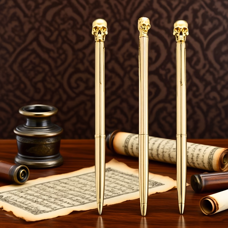 3 luxurious golden ballpoint pens premium gifts for business professionals executive signature pens for men and women smooth writing creative skull shaped design quirky ballpoint pens for halloween gi