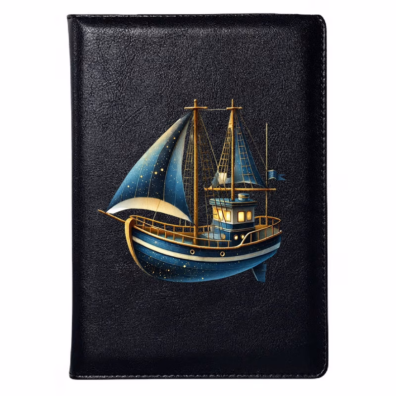 starry sailboat faux leather a5 notebook with bookmark horizontal line journal suitable for university students work diary birthday gift compact soft cover planner for business meetings nautical