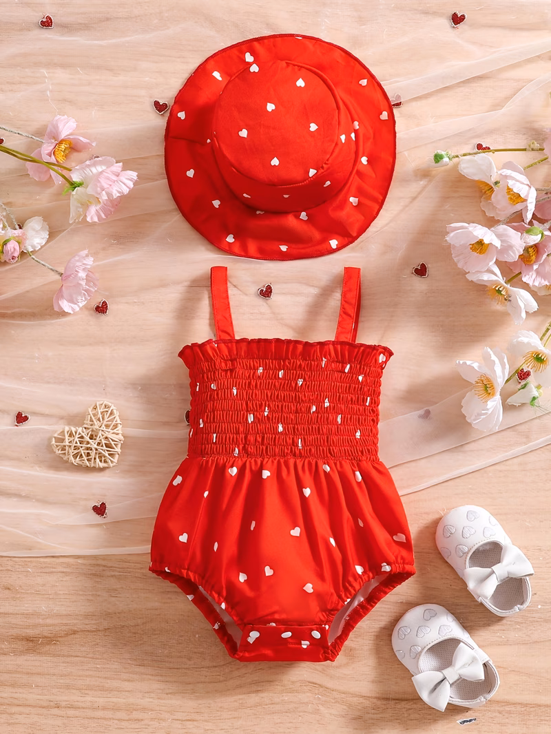 0 2 years old girls new summer two piece set with heart print tank top and hat outdoor
