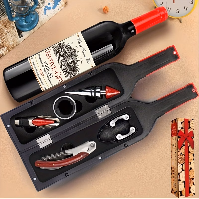 5pcs wine accessory gift set with alloy wine corkscrew bottle shaped opener elegant wine gift box suitable for valentines day gifts for women men wedding anniversary housewarming wine opener set