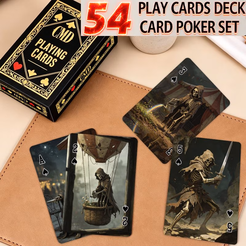 1 set 54 cards for family nights and party games cmd gothic dark skull themed 54 count standard playing cards deck collectible card game set for party supplies unique gift set for him or her travel si