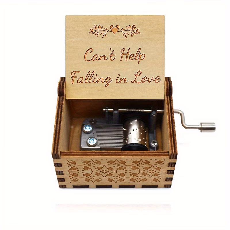 1pc wooden hand crank music box cant help painted and carved music box valentines day couples gift
