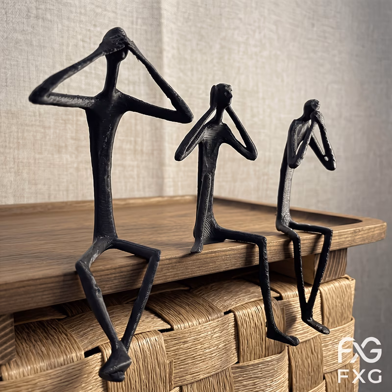 3 wise figurine set ornament office desk supplies minimalist desk decor accent speak abstract sitting sculpture quiet artistic tabletop ornament niche accessory