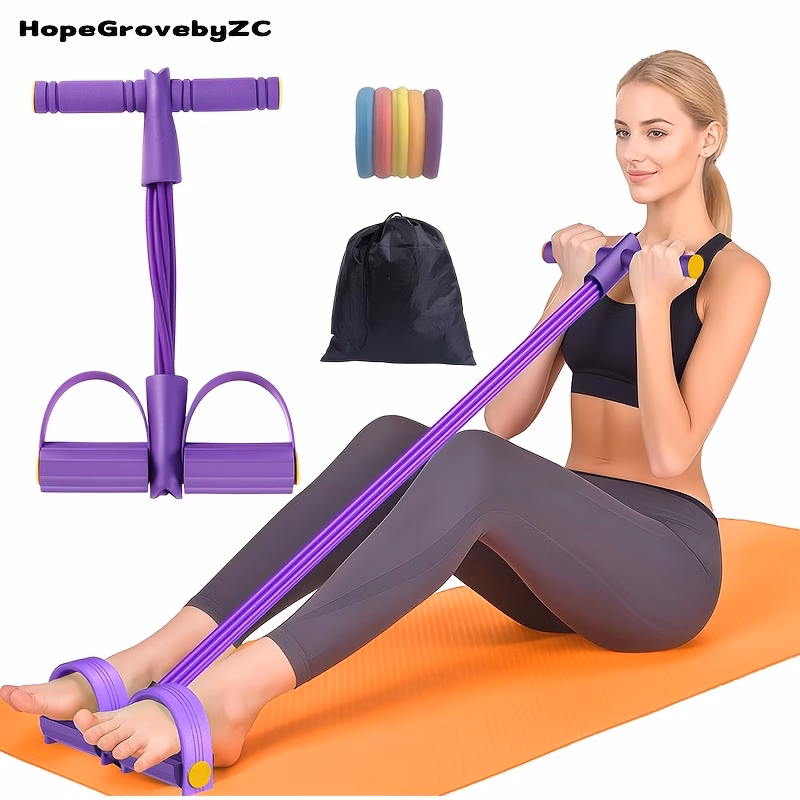 3pcs 6 tube elastic yoga pedal bands pedal pull rope for stretching and strength training portable home workout set with storage bag and 5pcs random color hair ties
