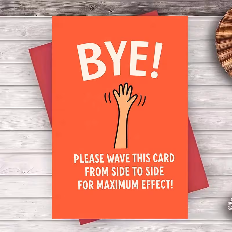 1 greeting card 1 envelope funny farewell greeting card for coworkers friends leaving job moving away or retirement interactive waving design for goodbye party celebration