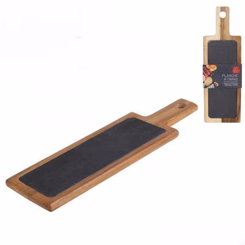 acacia wood and slate serving tray 37 x 12 x 1 5 cm natural and grey slim platter for tapas snacks desserts and table presentation