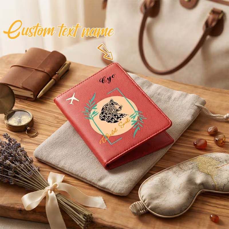 1pc customizable passport holder floral slogan hand painted custom name engravable anti scratch passport organizer synthetic travel document pouch suitable for spring easter mothers day graduation sea