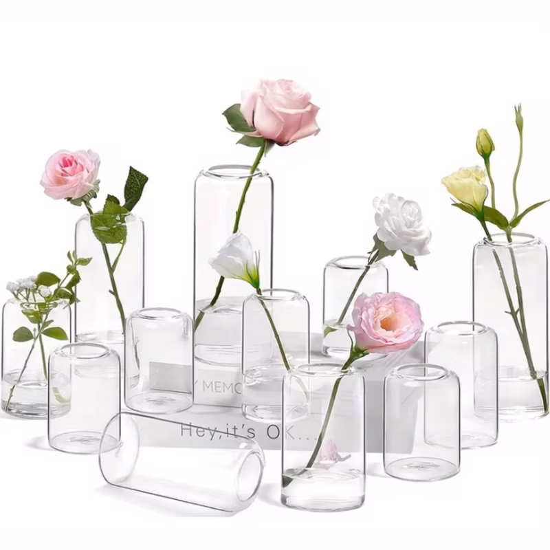 vase flowers glass small flower vases 14x6cm vases 6 12pcs clear glass bud vase set modern minimalist glass vases for flowers pampas tulips home table wedding decor