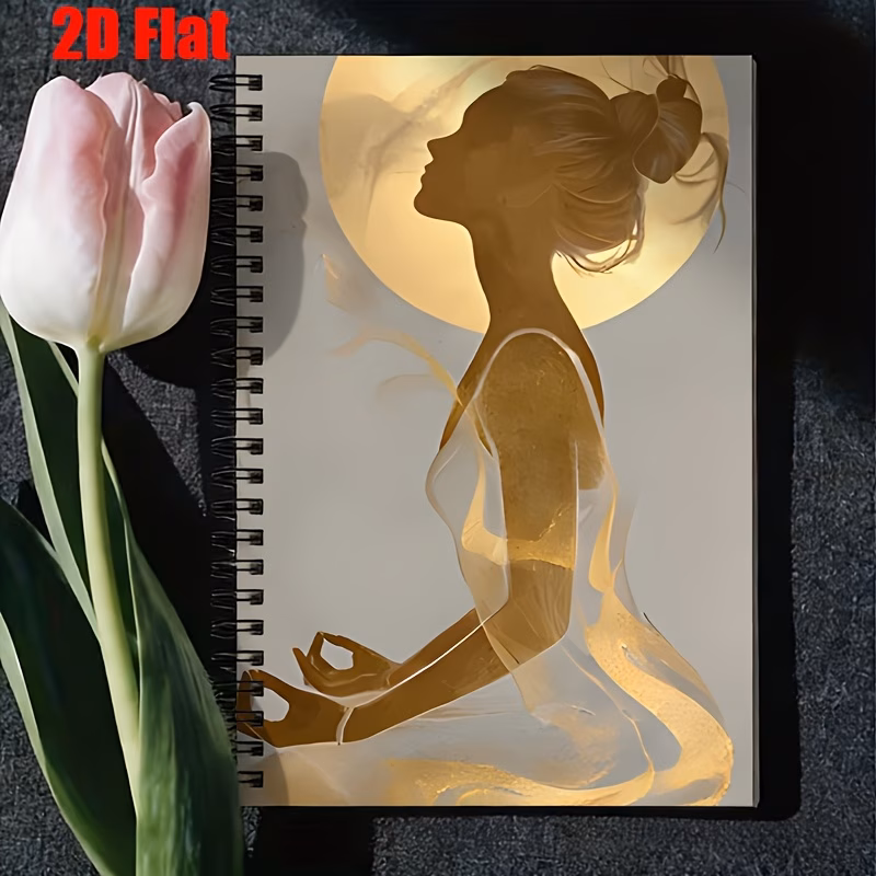 1 silhouette woman meditating under art notebook 5 7x8 26inch 2d flat personal organizer with lined 100 pages ideal for daily journal mindfulness practice yoga planning birthday gifts meditation retre