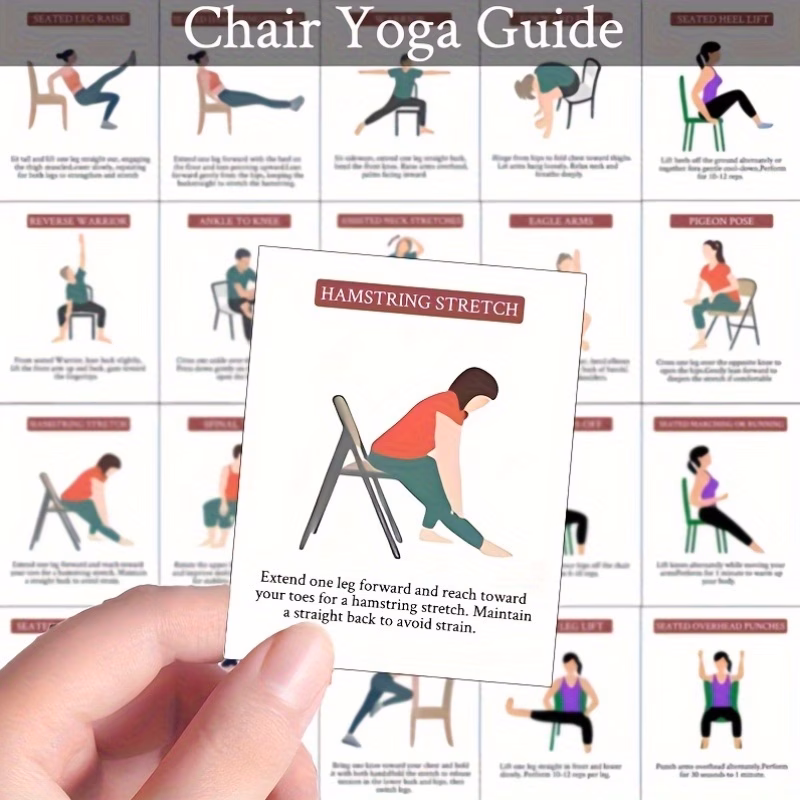 16 24pcs chair yoga guide card set 2d basic yoga practice card yoga poses suitable for beginners and elderly gentle movement stretching teaching