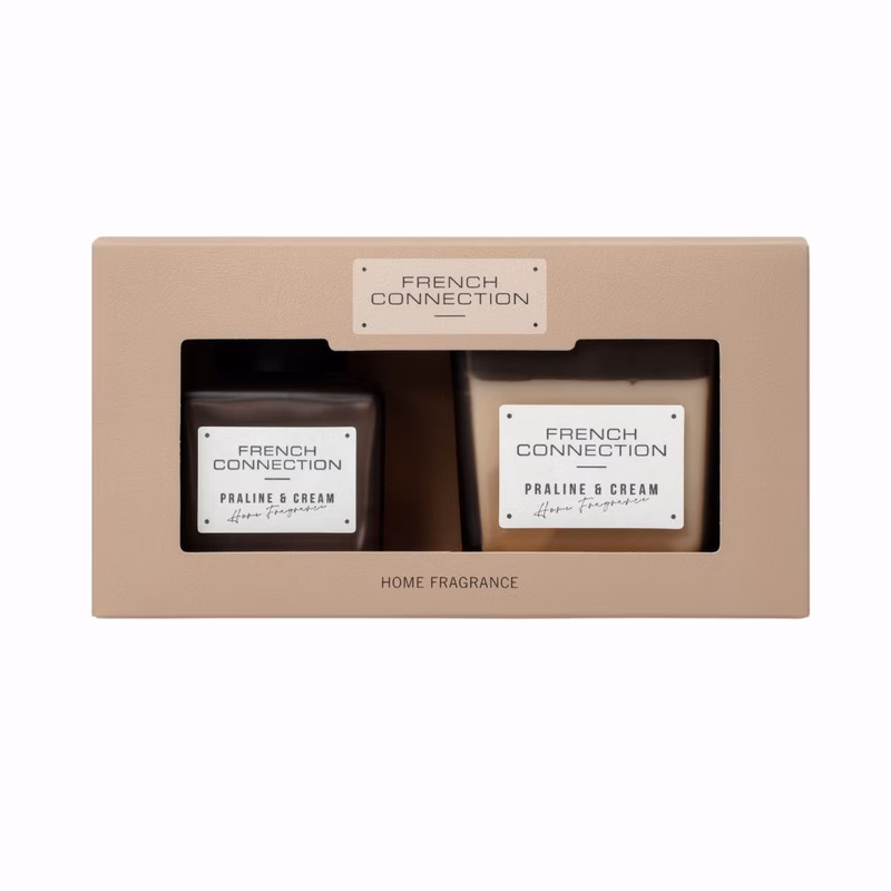 square range cream 200g candle and 100ml reed diffuser gift set