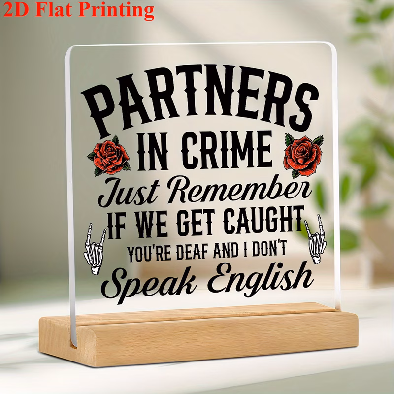 2d flat printing a humorous and quirky acrylic decoration with a rose pattern and wooden stand classic acrylic sign a versatile tabletop decor featuring an english humorous quote