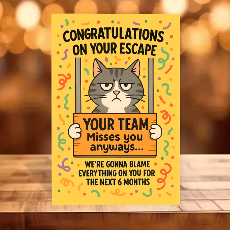 a humorous farewell card for colleagues who are to a or retiring ideal for expressing gratitude from and suitable for office farewell parties and goodbye notes