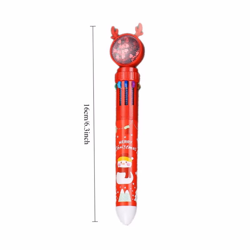 12pcs random christmas multi ink retractable pens antler sequin tops red green barrels with santa snowflake prints multi color ink smooth stationery for stocking fillers office use and favors