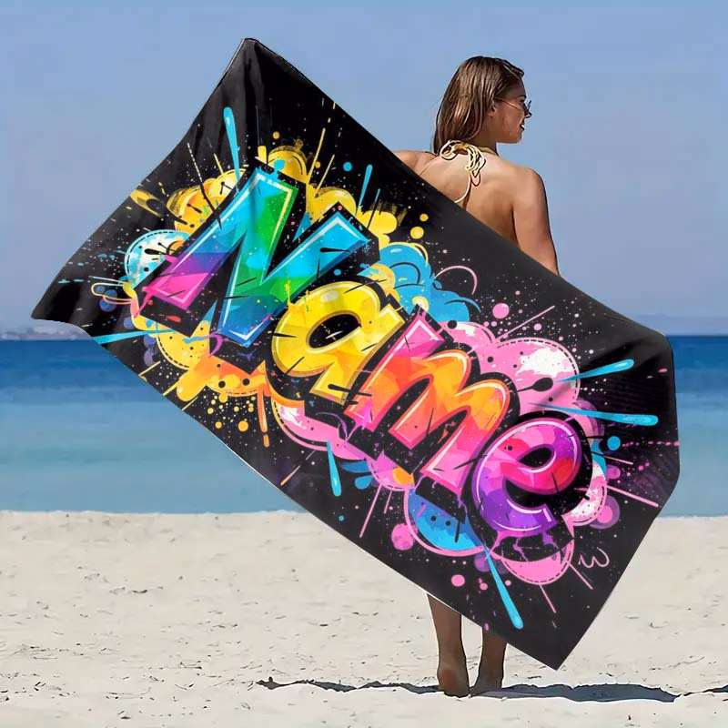 1pc personalized custom graffiti theme beach towel suitable for camping travel beach accessory towel super absorbent extra large soft and comfortable beach towel