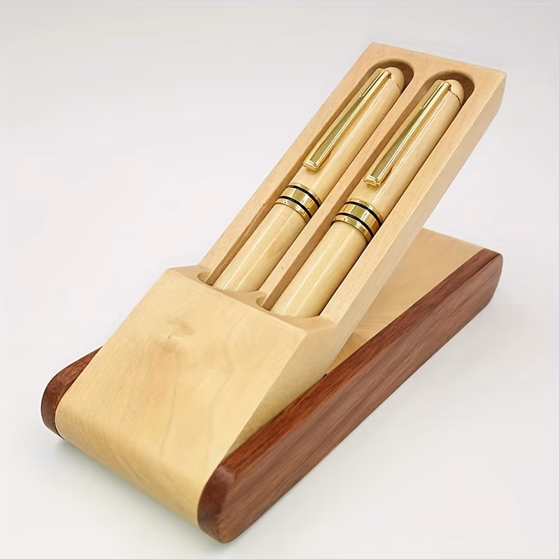 1 set of wooden ballpoint pen duo elegant gift set with black ink handcrafted display box unisex office birthday gift for men and women