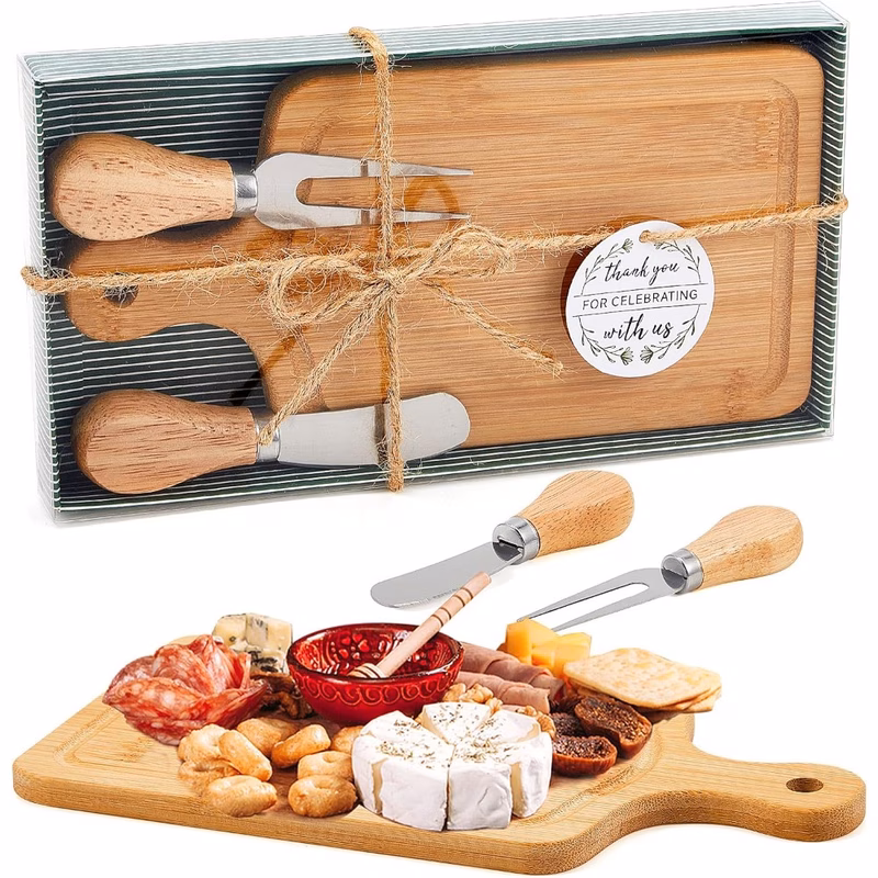3pcs square cheese board 1 cutting board 2 cheese knives wood mini charcuterie board thank you gift box for guest bridal bridal shower prize wedding birthday valentines