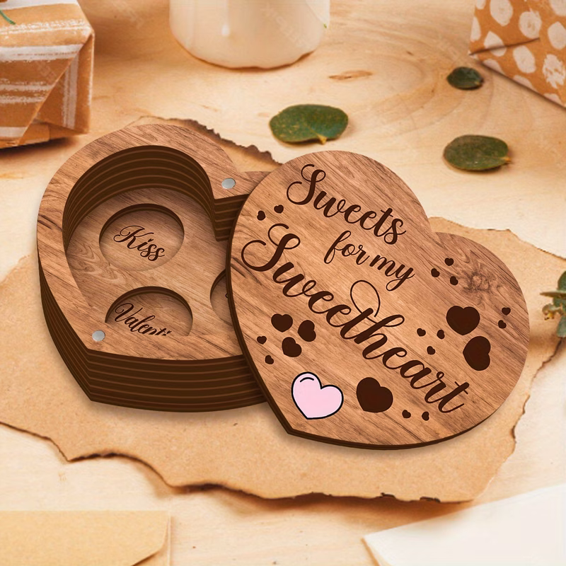 1 heart shaped wooden chocolate gift box with lid romantic sweetheart dessert valentines day wedding birthday gift box elegant wooden wedding and candy souvenir packaging